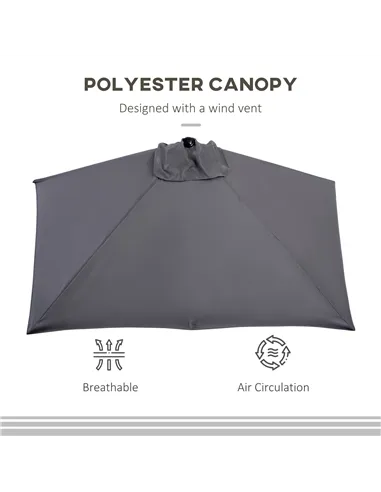 Outsunny Balcony Half Parasol Semi Round Umbrella Patio Crank Handle (2.3 m, Grey)- NO BASE INCLUDED