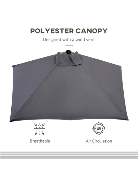Outsunny Balcony Half Parasol Semi Round Umbrella Patio Crank Handle (2.3 m, Grey)- NO BASE INCLUDED