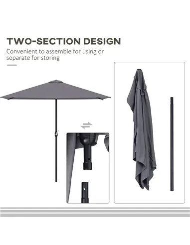 Outsunny Balcony Half Parasol Semi Round Umbrella Patio Crank Handle (2.3 m, Grey)- NO BASE INCLUDED