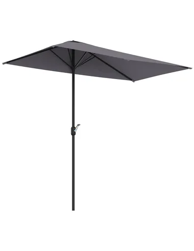 Outsunny Balcony Half Parasol Semi Round Umbrella Patio Crank Handle (2.3 m, Grey)- NO BASE INCLUDED
