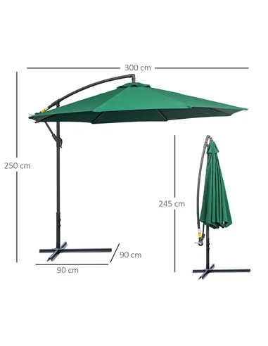 Outsunny 3m Banana Hanging Parasol Umbrella Green