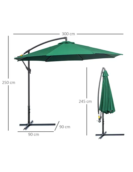 Outsunny 3m Banana Hanging Parasol Umbrella Green