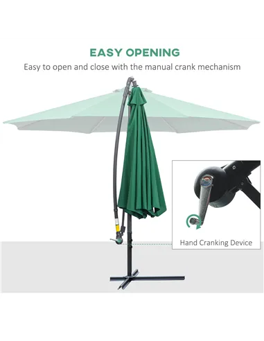 Outsunny 3m Banana Hanging Parasol Umbrella Green