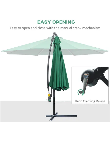 Outsunny 3m Banana Hanging Parasol Umbrella Green