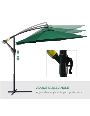 Outsunny 3m Banana Hanging Parasol Umbrella Green