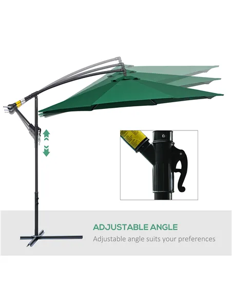 Outsunny 3m Banana Hanging Parasol Umbrella Green
