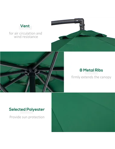 Outsunny 3m Banana Hanging Parasol Umbrella Green