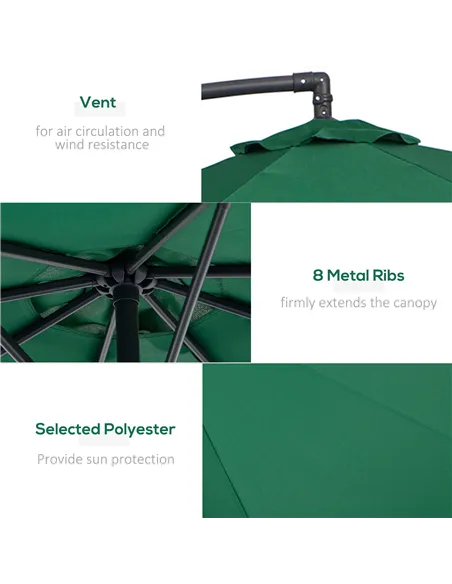 Outsunny 3m Banana Hanging Parasol Umbrella Green