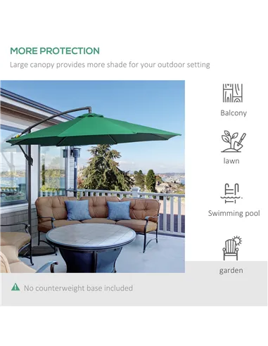 Outsunny 3m Banana Hanging Parasol Umbrella Green