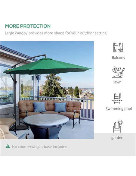 Outsunny 3m Banana Hanging Parasol Umbrella Green