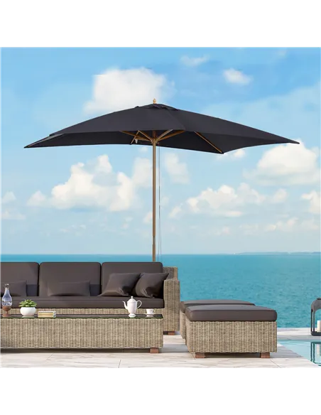 Outsunny 2 x 3m Wooden Garden Parasol Umbrella Outdoor Sun Shade Canopy, Black