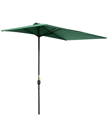 Outsunny Balcony Half Parasol Semi Round Umbrella Patio Crank Handle (2.3 m, Green)- NO BASE INCLUDED