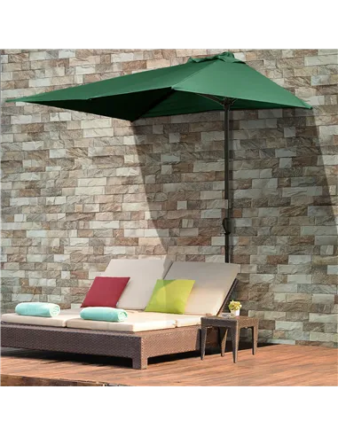 Outsunny Balcony Half Parasol Semi Round Umbrella Patio Crank Handle (2.3 m, Green)- NO BASE INCLUDED