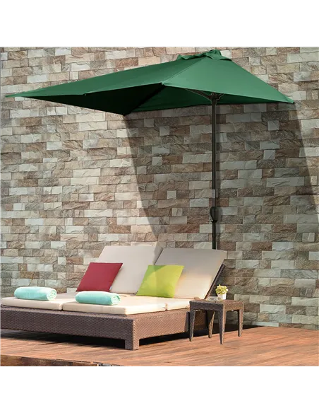 Outsunny Balcony Half Parasol Semi Round Umbrella Patio Crank Handle (2.3 m, Green)- NO BASE INCLUDED