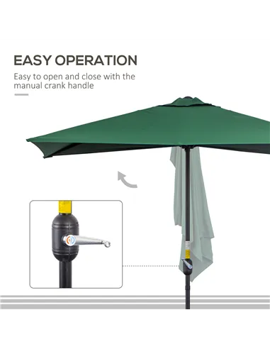 Outsunny Balcony Half Parasol Semi Round Umbrella Patio Crank Handle (2.3 m, Green)- NO BASE INCLUDED