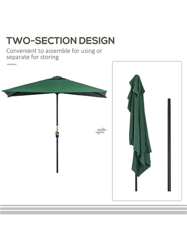 Outsunny Balcony Half Parasol Semi Round Umbrella Patio Crank Handle (2.3 m, Green)- NO BASE INCLUDED