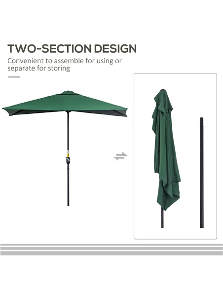 Outsunny Balcony Half Parasol Semi Round Umbrella Patio Crank Handle (2.3 m, Green)- NO BASE INCLUDED