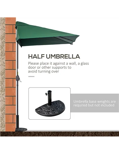 Outsunny Balcony Half Parasol Semi Round Umbrella Patio Crank Handle (2.3 m, Green)- NO BASE INCLUDED