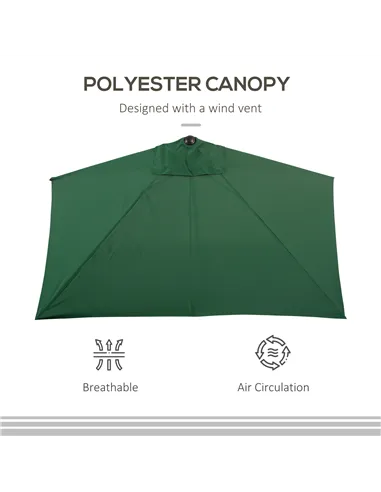 Outsunny Balcony Half Parasol Semi Round Umbrella Patio Crank Handle (2.3 m, Green)- NO BASE INCLUDED