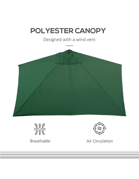 Outsunny Balcony Half Parasol Semi Round Umbrella Patio Crank Handle (2.3 m, Green)- NO BASE INCLUDED