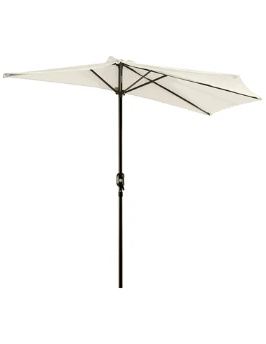 Outsunny 3(m) Half Parasol, Semi Round Umbrella with Metal Frame, Crank Handle for Balcony, Garden, Cream White