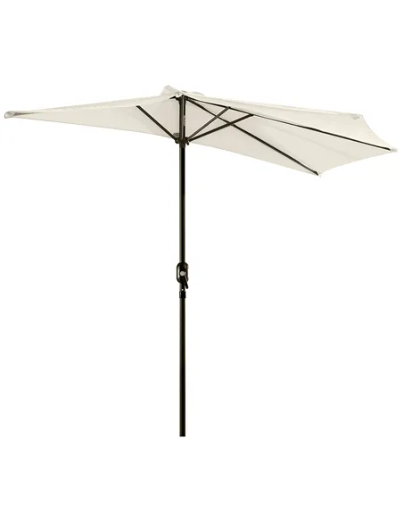 Outsunny 3(m) Half Parasol, Semi Round Umbrella with Metal Frame, Crank Handle for Balcony, Garden, Cream White