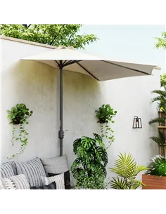 Outsunny 3(m) Half Parasol, Semi Round Umbrella with Metal Frame, Crank Handle for Balcony, Garden, Cream White 2