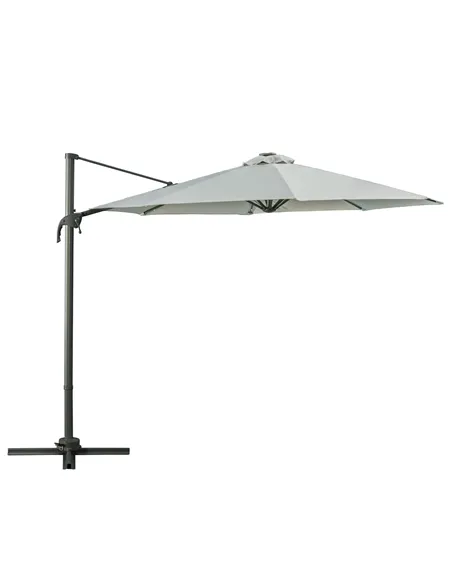 Outsunny 3(m) LED Cantilever Parasol Garden Sun Umbrella w/ Cross Base and Solar Lights Grey