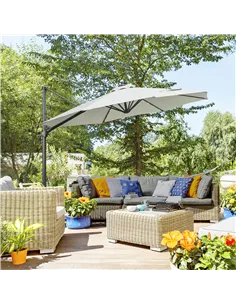 Outsunny 3(m) LED Cantilever Parasol Garden Sun Umbrella w/ Cross Base and Solar Lights Grey 2