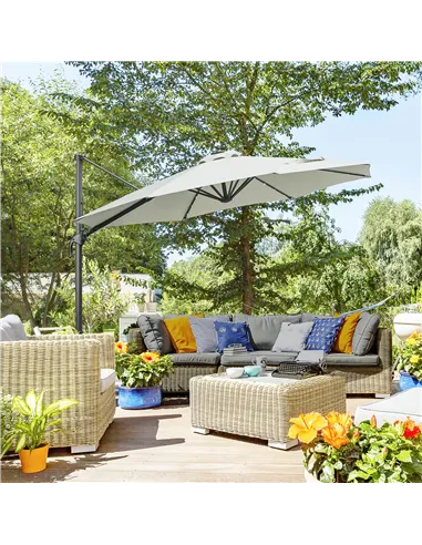 Outsunny 3(m) LED Cantilever Parasol Garden Sun Umbrella w/ Cross Base and Solar Lights Grey