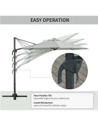 Outsunny 3(m) LED Cantilever Parasol Garden Sun Umbrella w/ Cross Base and Solar Lights Grey