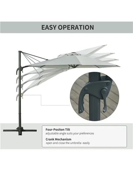 Outsunny 3(m) LED Cantilever Parasol Garden Sun Umbrella w/ Cross Base and Solar Lights Grey