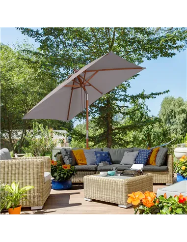 Outsunny 2m Tilting Wooden Pole Parasol - Grey