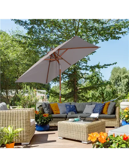 Outsunny 2m Tilting Wooden Pole Parasol - Grey