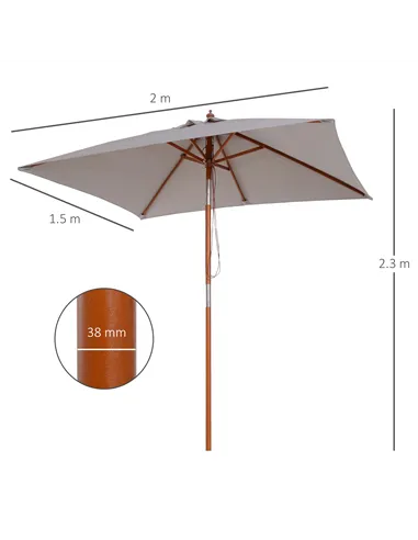 Outsunny 2m Tilting Wooden Pole Parasol - Grey