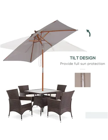 Outsunny 2m Tilting Wooden Pole Parasol - Grey