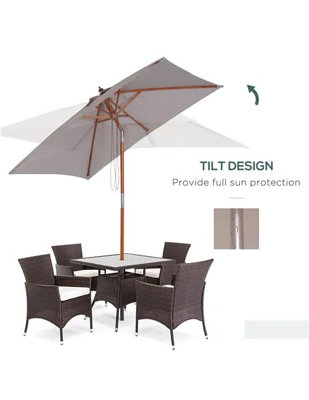 Outsunny 2m Tilting Wooden Pole Parasol - Grey