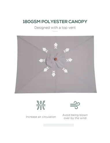 Outsunny 2m Tilting Wooden Pole Parasol - Grey