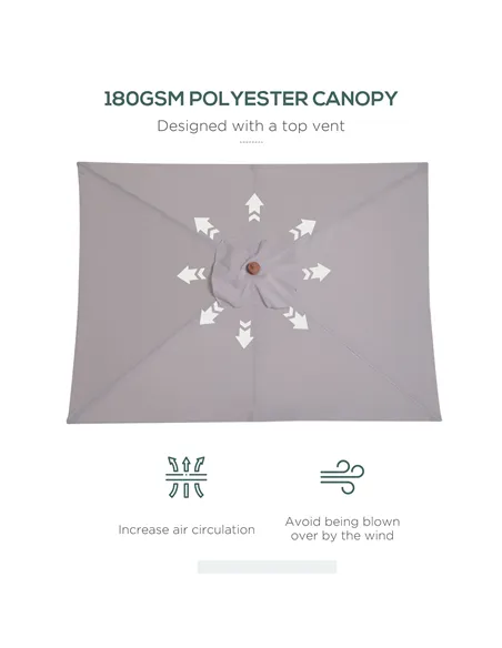 Outsunny 2m Tilting Wooden Pole Parasol - Grey