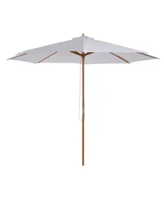 Outsunny 3(m) Garden Parasol, Pulley Operated Patio Umbrella, Wooden Table Market Umbrella with Rope Pulley Mechanism and 8 Ribs