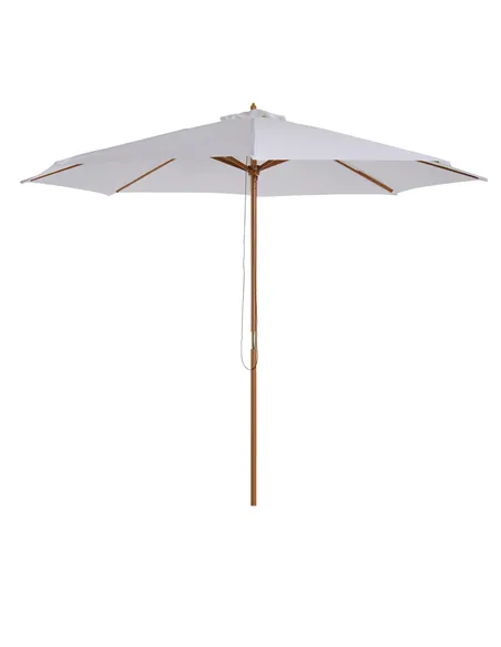 Outsunny 3(m) Garden Parasol, Pulley Operated Patio Umbrella, Wooden Table Market Umbrella with Rope Pulley Mechanism and 8 Ribs