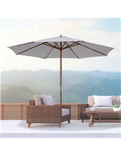 Outsunny 3(m) Garden Parasol, Pulley Operated Patio Umbrella, Wooden Table Market Umbrella with Rope Pulley Mechanism and 8 Ribs 2
