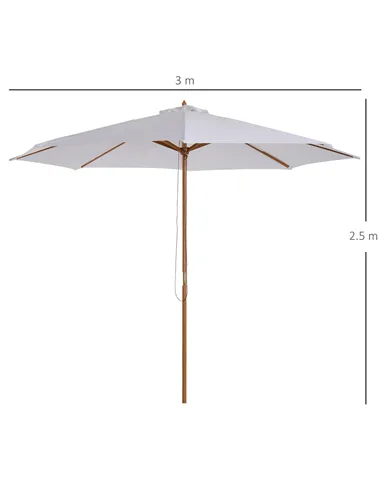 Outsunny 3(m) Garden Parasol, Pulley Operated Patio Umbrella, Wooden Table Market Umbrella with Rope Pulley Mechanism and 8 Ribs