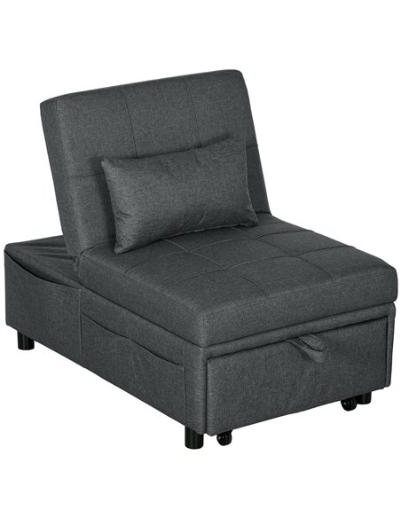 HOMCOM Convertible Chair Bed with Padding Seat, 4-in-1 Multi-Functional Sleeper Sofa Bed, Recliner with Adjustable Backrest, Sid