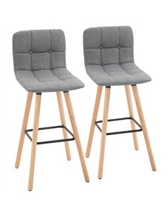 HOMCOM Breakfast Bar Stool Set of 2 Armless Button-Tufted Counter Height Bar Chairs with Wood Legs & Footrest, Grey