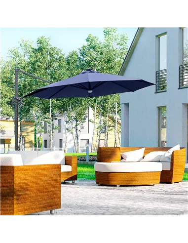 Outsunny 3(m) LED Cantilever Parasol Outdoor Sun Umbrella w/ Base Solar Lights Blue