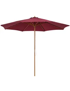 Outsunny 3(m) Garden Parasol, Pulley Operated Patio Umbrella, Wooden Table Market Umbrella with Rope Pulley Mechanism and 8 Ribs