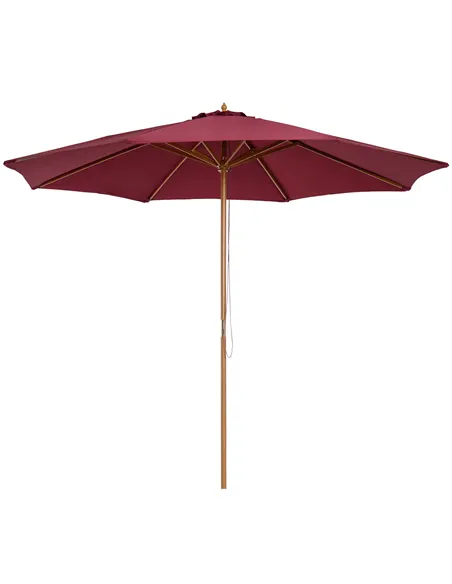 Outsunny 3(m) Garden Parasol, Pulley Operated Patio Umbrella, Wooden Table Market Umbrella with Rope Pulley Mechanism and 8 Ribs