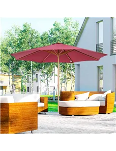 Outsunny 3(m) Garden Parasol, Pulley Operated Patio Umbrella, Wooden Table Market Umbrella with Rope Pulley Mechanism and 8 Ribs 2