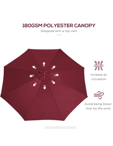 Outsunny 3(m) Garden Parasol, Pulley Operated Patio Umbrella, Wooden Table Market Umbrella with Rope Pulley Mechanism and 8 Ribs